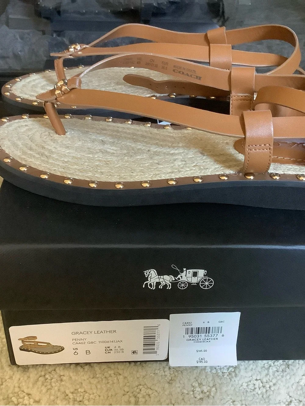 Coach Gracey Brown Leather Studded Sandals